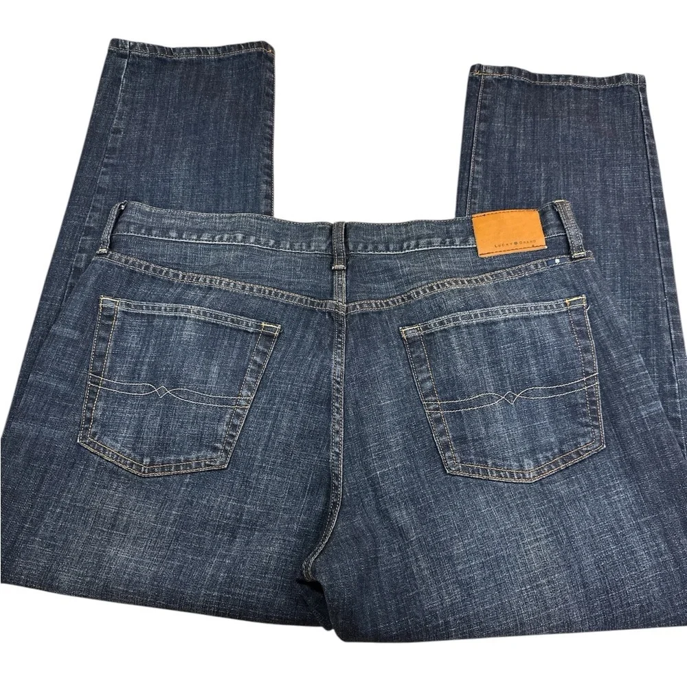 Lucky Brand 221 Original Straight Five Pocket Darkwash Jeans Whiskering 40W 30L